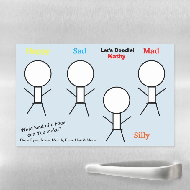 Stick Figures Doodle Art Activity Blue Magnetic Dry Erase Sheet (In Situ)