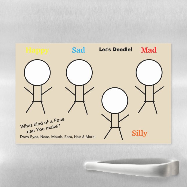 Stick Figures Doodle Beige Activity Draw Eyes Feet Magnetic Dry Erase Sheet (In Situ)