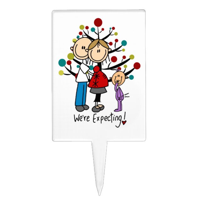 Stick Figures Expectant Parents Girl Cake Topper (Front)