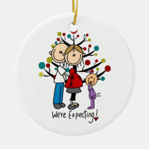 Stick Figures Expectant Parents Girl Ceramic Ornament
