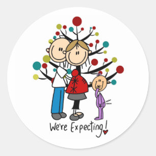Stick Figures Expectant Parents Girl Classic Round Sticker