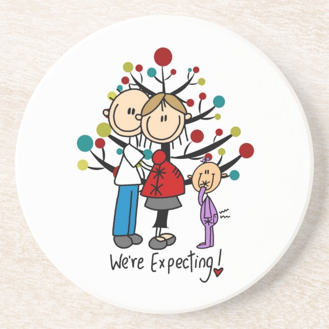 Stick Figures Expectant Parents Girl Drink Coaster (Front)