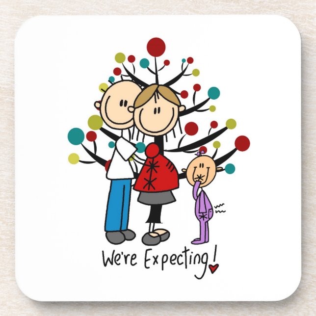 Stick Figures Expectant Parents Girl Drink Coaster (Front)