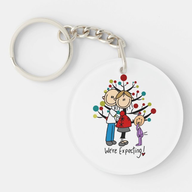 Stick Figures Expectant Parents Girl Keychain (Front)