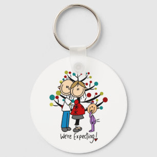 Stick Figures Expectant Parents Girl Keychain