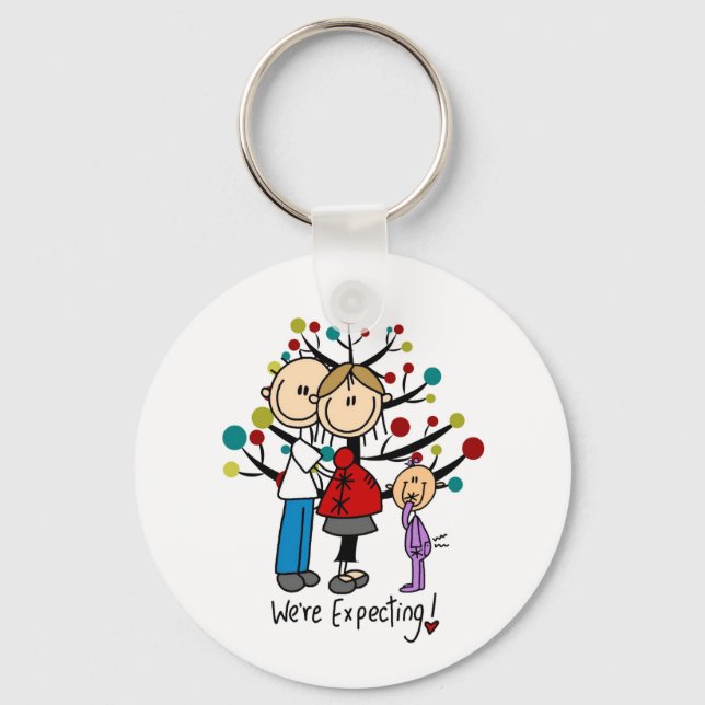 Stick Figures Expectant Parents Girl Keychain (Front)