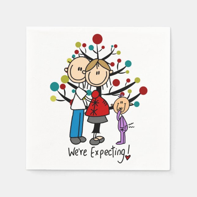 Stick Figures Expectant Parents Girl Paper Napkins (Front)