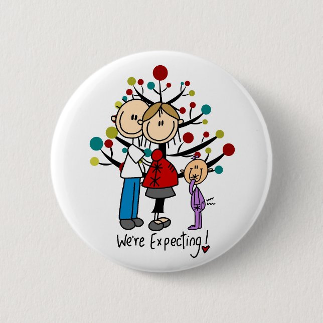 Stick Figures Expectant Parents Girl Pinback Button (Front)
