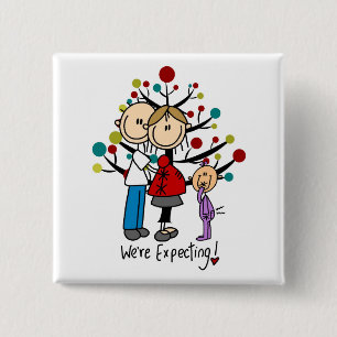 Stick Figures Expectant Parents Girl Pinback Button