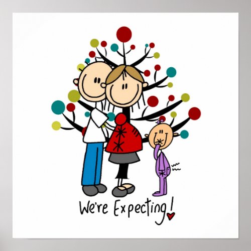 Stick Figures Expectant Parents Girl Poster