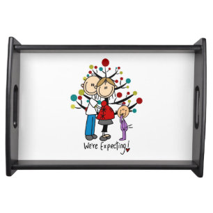 Stick Figures Expectant Parents Girl Serving Tray