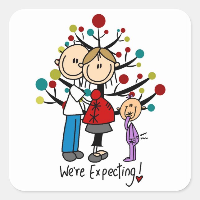Stick Figures Expectant Parents Girl Square Sticker (Front)