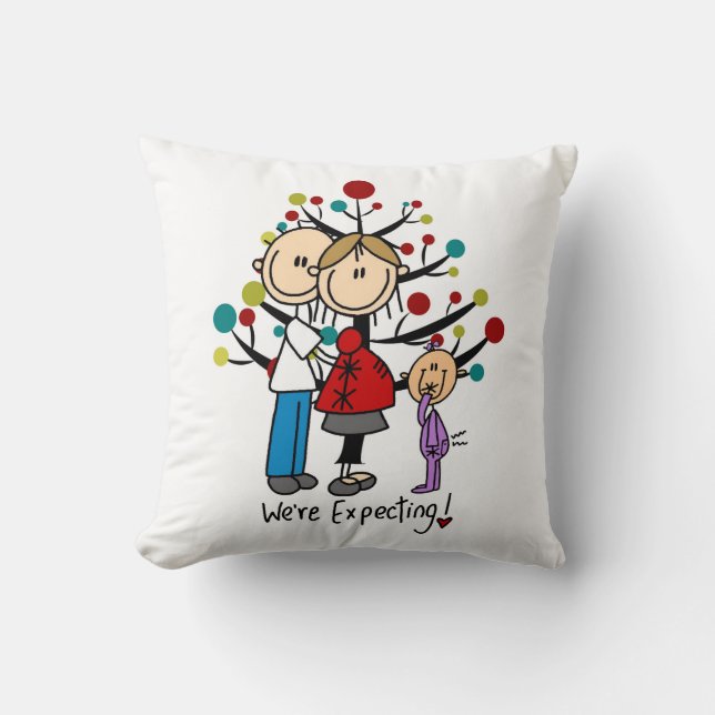 Stick Figures Expectant Parents Girl Throw Pillow (Front)