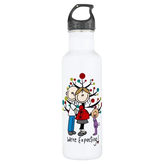 Stick Figures Expectant Parents Girl Water Bottle (Front)