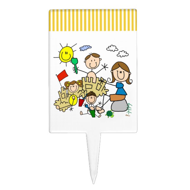 Stick Figures Family Beach Fun Cake Topper (Front)