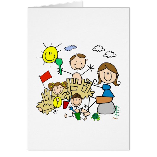 Stick Figures Family Beach Fun Cards (Front)