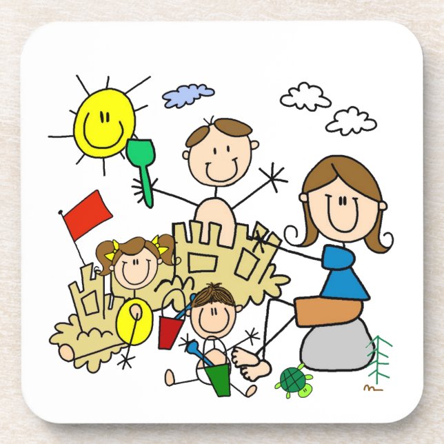 Stick Figures Family Beach Fun Drink Coaster (Front)