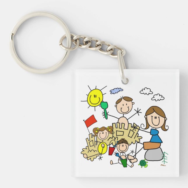 Stick Figures Family Beach Fun Keychain (Front)