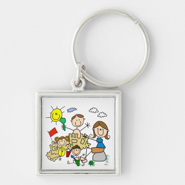 Stick Figures Family Beach Fun Keychain (Front)