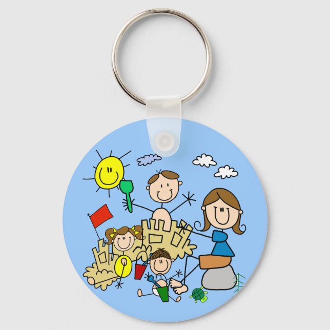 Stick Figures Family Beach Fun Keychain (Front)