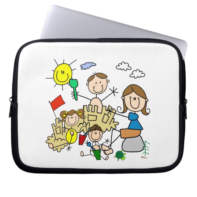Stick Figures Family Beach Fun Laptop Sleeve (Front)