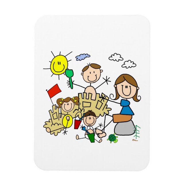 Stick Figures Family Beach Fun Magnet (Vertical)