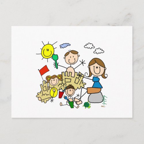Stick Figures Family Beach Fun Postcard