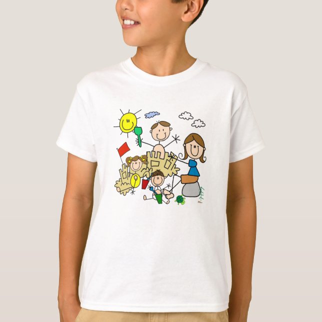 Stick Figures Family Beach Fun T-Shirt (Front)
