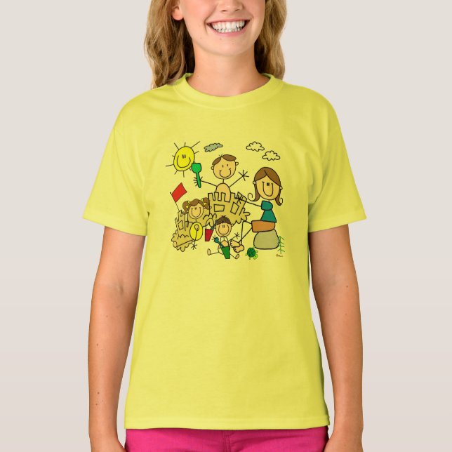 Stick Figures Family Beach Fun T-Shirt (Front)