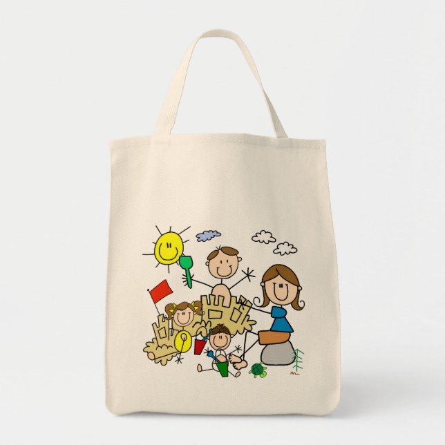 Stick Figures Family Beach Fun Tote Bag (Front)