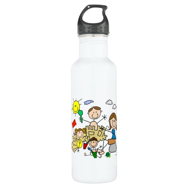 Stick Figures Family Beach Fun Water Bottle (Front)
