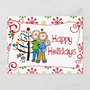 Stick Figures Family Happy Holidays Postcard