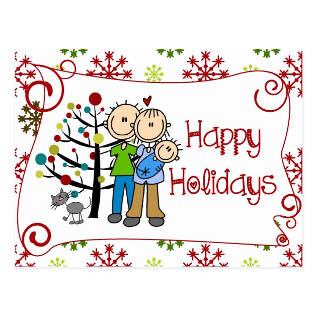 Stick Figures Family Happy Holidays Postcard