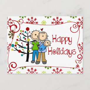 Stick Figures Family Happy Holidays Postcard