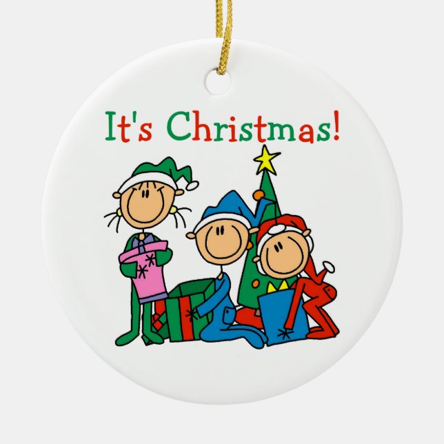 Stick Figures It's Christmas Ornament (Front)