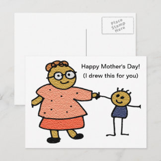 Stick Figures of Mother and Child for Mother's Day Postcard