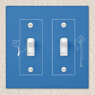 Stick Figures Pointing It Out in white on blue Light Switch Cover
