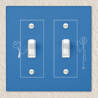 Stick Figures Pointing It Out in white on blue Light Switch Cover