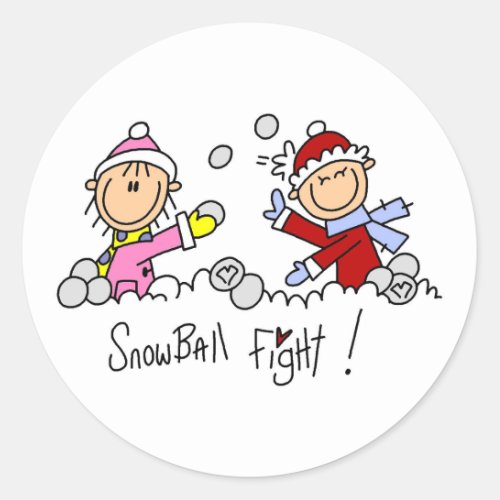 Stick Figures Snowball Fight Classic Round Sticker