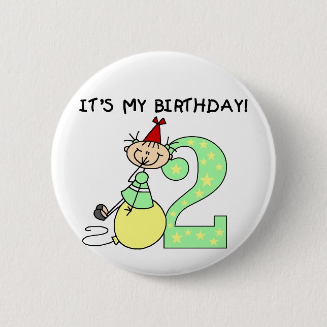 Stick Girl 2nd Birthday Tshirts and Gifts Pinback Button (Front)