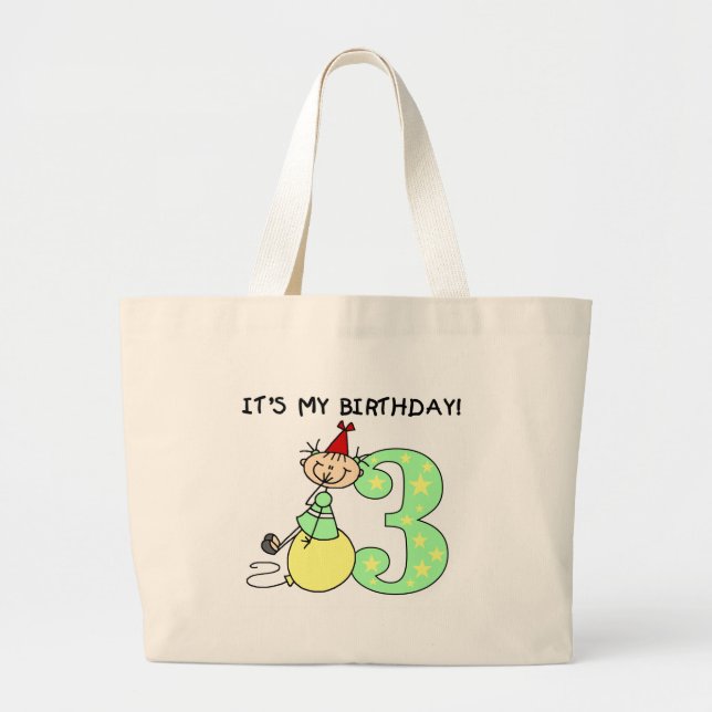 Stick Girl 3rd Birthday Tshirts and Gifts Large Tote Bag (Front)