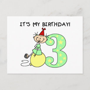 Stick Girl 3rd Birthday Tshirts and Gifts Postcard