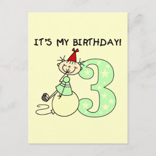 Stick Girl 3rd Birthday Tshirts and Gifts Postcard