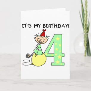 Stick Girl 4th Birthday Tshirts and Gifts Card