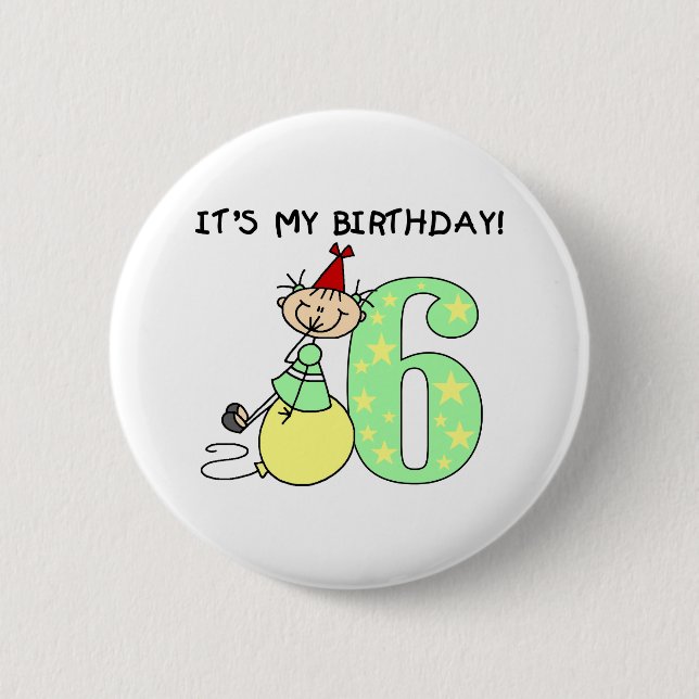 Stick Girl 6th Birthday Button (Front)