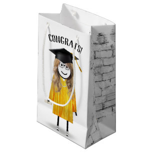 Stick Girl Graduate with Black Cap and Diploma Small Gift Bag
