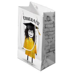 Stick Girl Graduate with Black Cap and Diploma Small Gift Bag