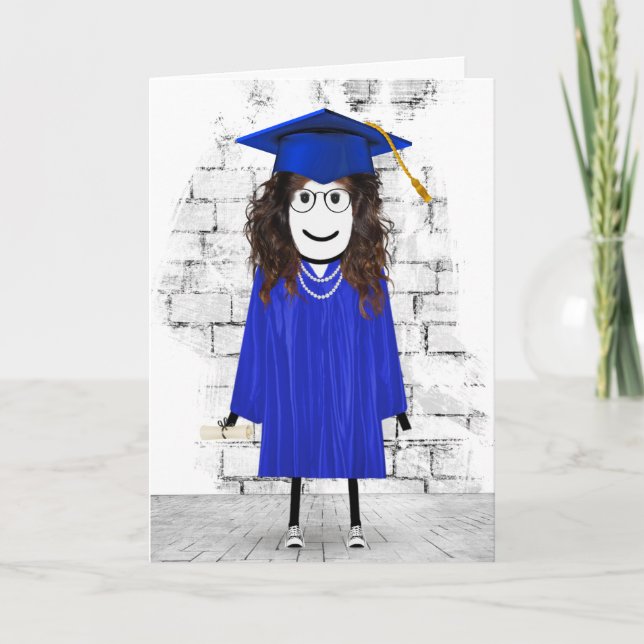 Stick Girl Graduate with Diploma  Card (Front)
