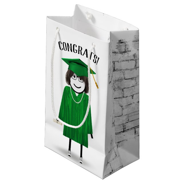 Stick Girl Graduate with Diploma  Small Gift Bag (Front Angled)