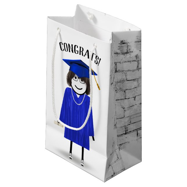 Stick Girl Graduate with Diploma   Small Gift Bag (Front Angled)
